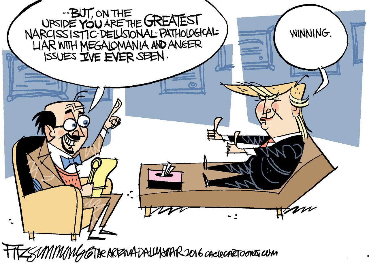 Political cartoon U.S. Donald Trump therapist winning narcissism | The Week