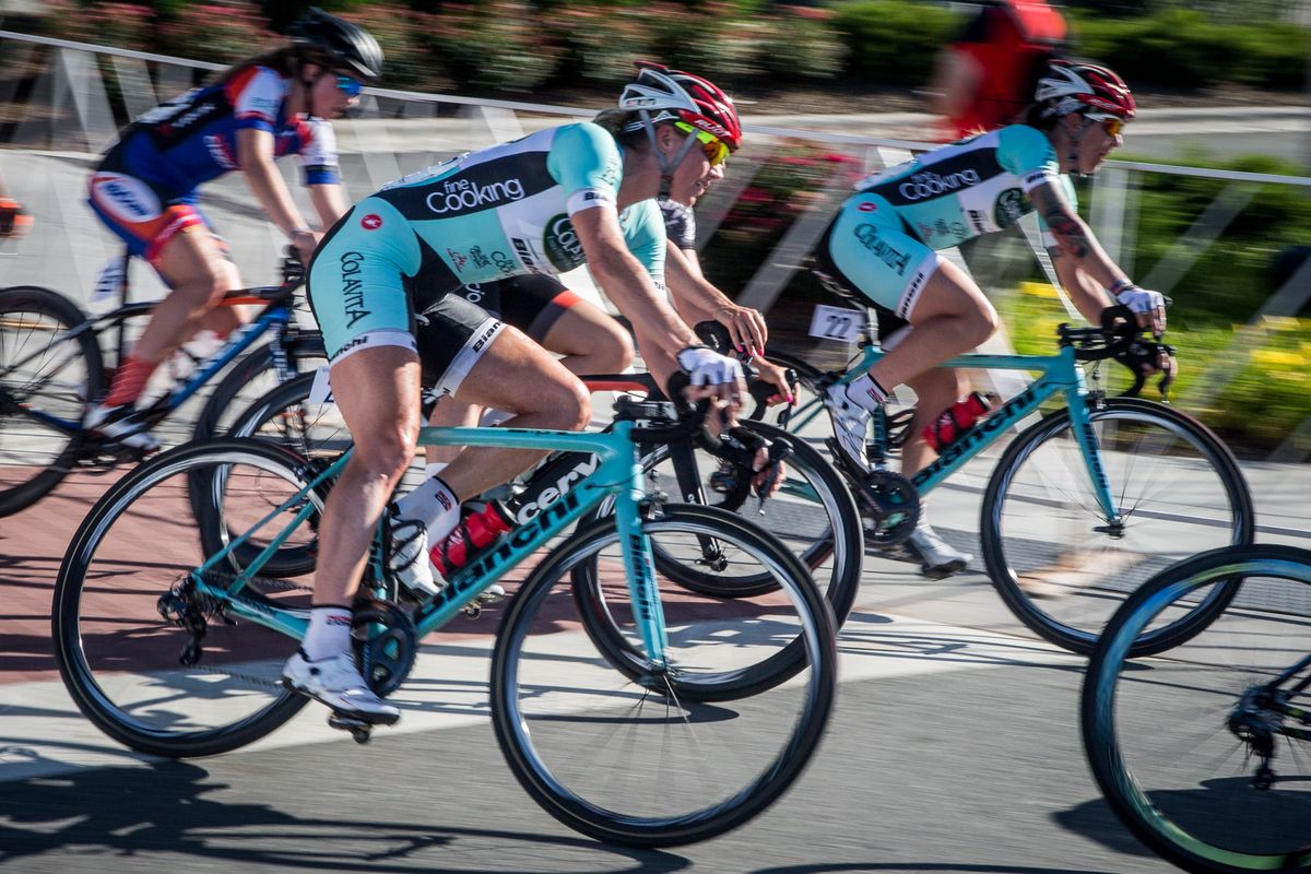 Erica Alar (Colavita) rides near the front.