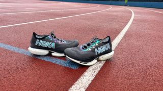 Hoka Cielo X1 running shoes on a training track