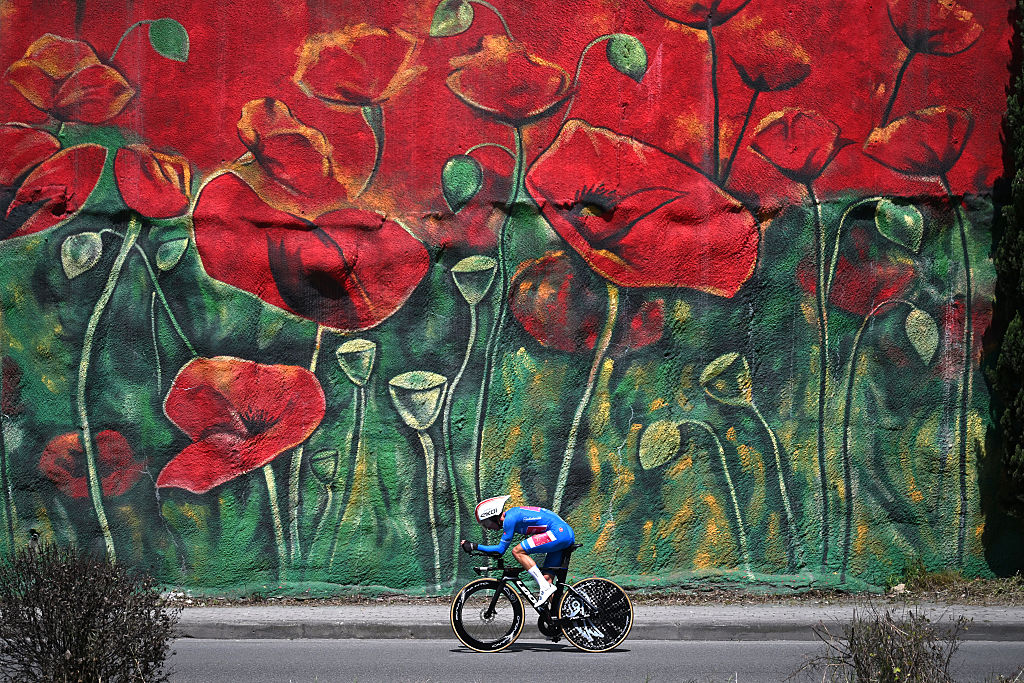 TIRANA ALBANIA MAY 10 Sylvain Moniquet of Belgium and Team Cofidis Blue Mountain Jersey competes during the 108th Giro dItalia 2025 Stage 2 a 137km individual time trial stage from Tirana to Tirana UCIWT on May 10 2025 in Tirana Albania Photo by Dario BelingheriGetty Images