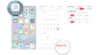 How to accept an event invitation in Calendar on iPhone and iPad by showing: Open calendar app, tap inbox, then choose from available options