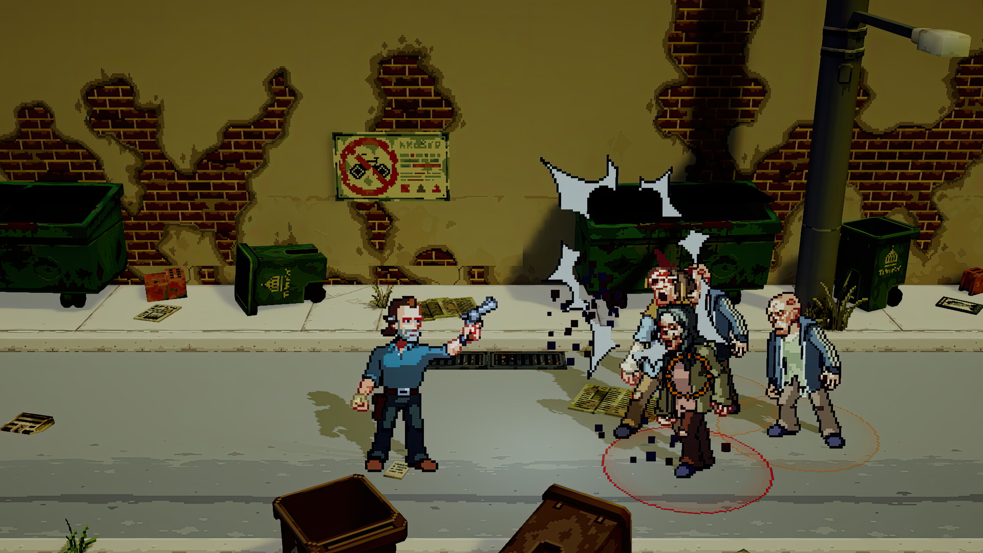 Rick shooting some zombies in Walking Dead: Streets of Survival