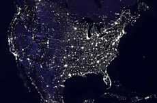 satellite image of the U.S. at night