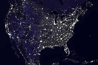 satellite image of the U.S. at night