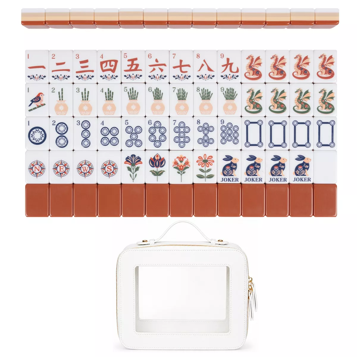 Sweet Jojo Designs American Mahjong Tile Set (160pc) 1.26in. Layered Acrylic &amp;amp; Travel Bag - Orange Folk