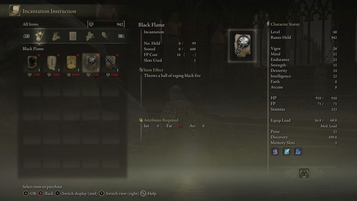 black flame incantation menu