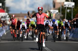 BONDENO ITALY MARCH 25 Caleb Ewan of Australia and Team INEOS Grenadiers celebrates at finish line as stage winner during the 40th Settimana Internazionale Coppi e Bartali 2025 Stage 1 a 1745km stage from Ferrara to Bondeno on March 25 2025 in Bondeno Italy Photo by Dario BelingheriGetty Images