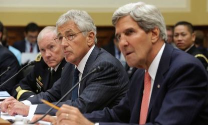 Secretary of State John Kerry, Defense Secretary Chuck Hagel, and Joint Chiefs of Staff Chairman Gen. Martin Dempsey testify during a hearing on Syria on Sept. 4.