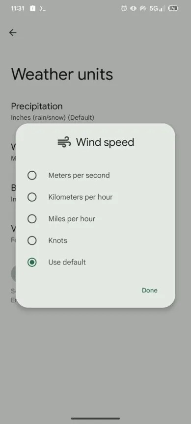 Pixel Weather measurement unit adjustment