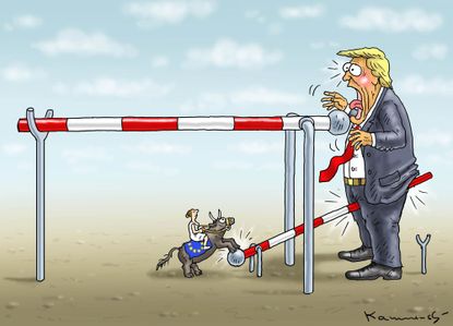Political cartoon U.S. Trump trade war Europe Five Star Movement