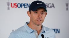 Rory McIlroy speaks to the press before the 2022 US Open
