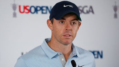 Rory McIlroy speaks to the press before the 2022 US Open