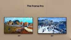 Samsung The Frame Pro TV on a wall next to the 2024 Frame TV