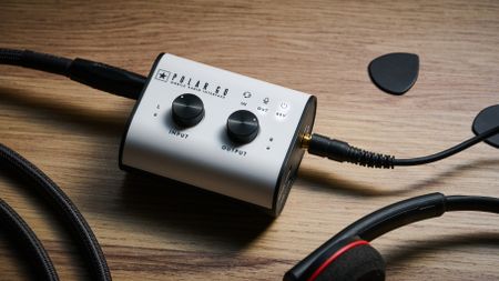 A Blackstar Polar Go audio interface on a wooden desk
