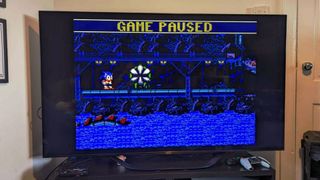 Hisense U7K TV with Sonic Spinball gameplay on screen