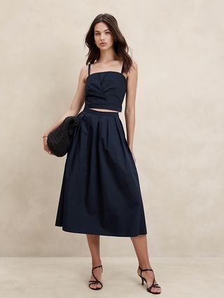 Poplin Pleated Midi Skirt