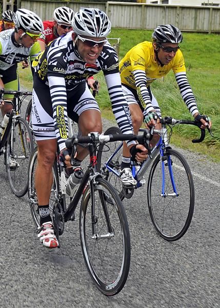 Heath Blackgrove of Zookeepers-Cycle Surgery is safely in the front bunch and has the yellow jersey won.