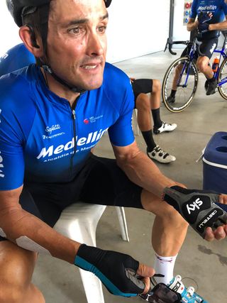 Oscar Sevilla wearing Team Sky gloves during the Vuelta a San Juan