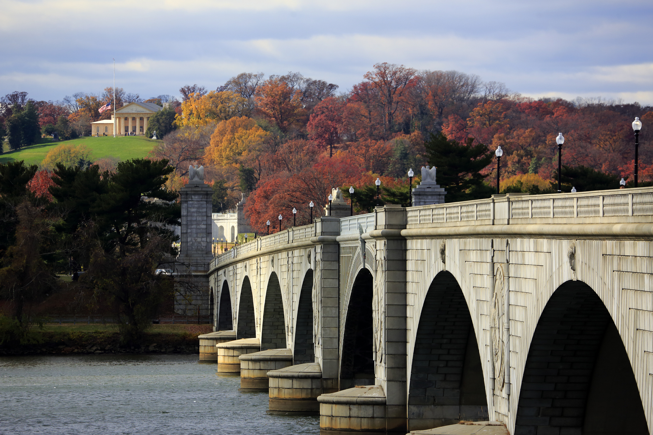 Arlington Memorial Bridge with Arlington House in Arlington National Cemetery in background