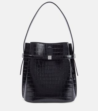 Belted Medium Croc-Effect Leather Tote Bag