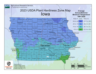 USDA Plant Hardiness Zone Map for Iowa