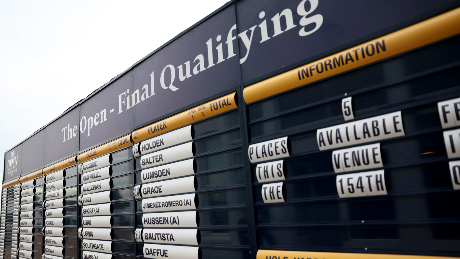 A board of scores with Open Championship Final Qualifying on it