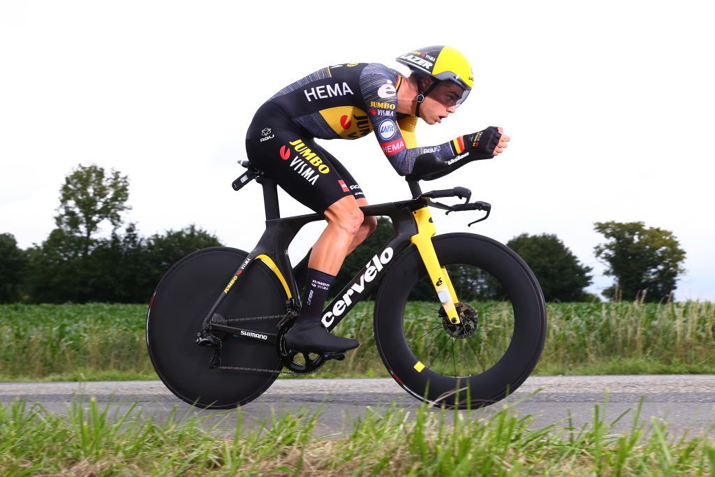 LAVAL ESPACE MAYENNE FRANCE JUNE 30 Wout Van Aert of Belgium and Team JumboVisma during the 108th Tour de France 2021 Stage 5 a 272km Individual Time Trial stage from Chang to Laval Espace Mayenne 90m ITT LeTour TDF2021 on June 30 2021 in Laval Espace Mayenne France Photo by Michael SteeleGetty Images