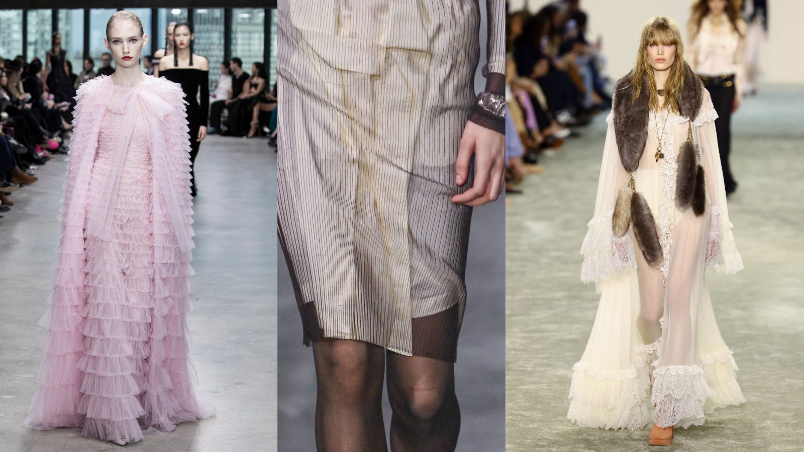 3 models of the catwalk wearing tulle