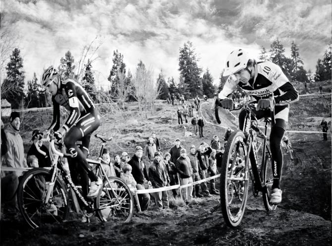 Adam Craig (Rabobank Giant) racing onto the podium at the USGP in Bend, Oregon