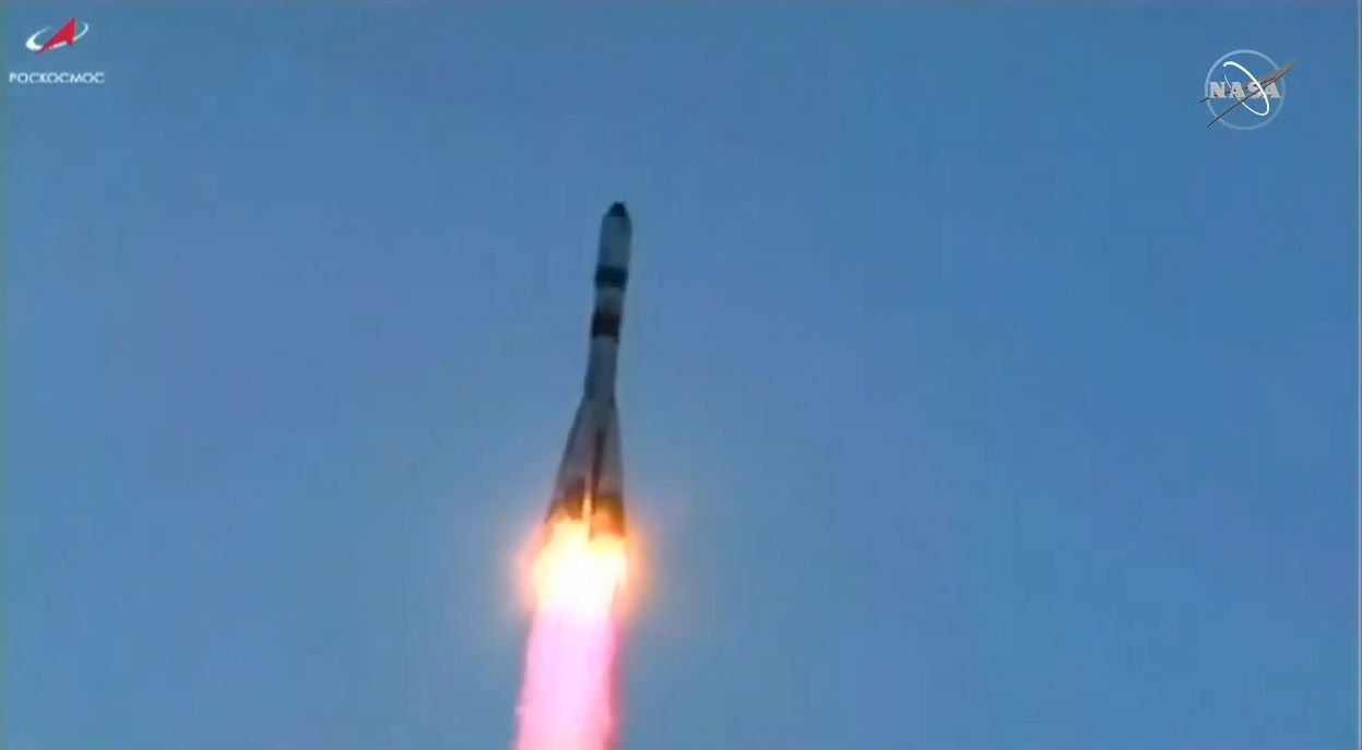 A Russian Soyuz rocket launches the uncrewed Progress 76 cargo ship toward the International Space Station from Baikonur Cosmodrome, Kazakhstan on July 23, 2020. It's carrying nearly 3 tons of supplies for the station's crew.
