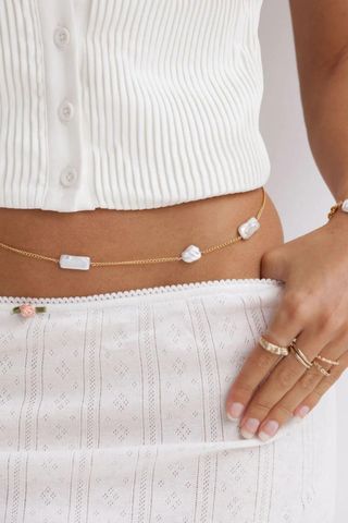 pearl and gold body chain