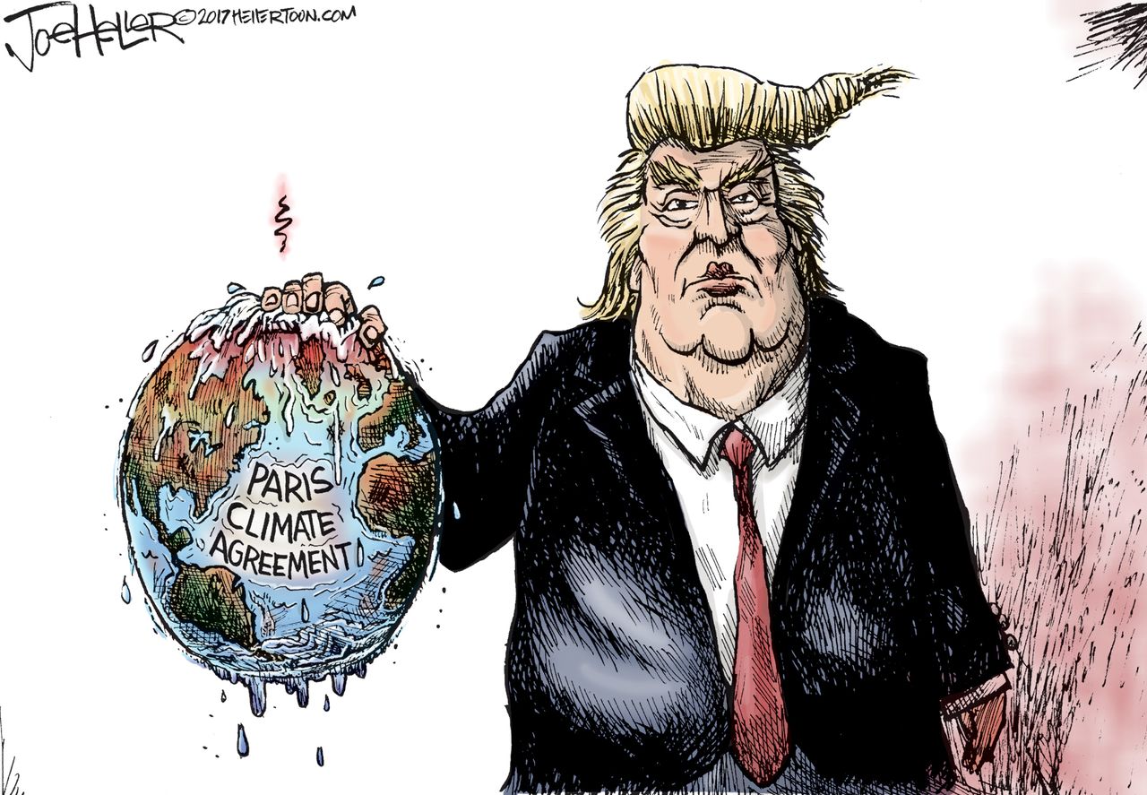 Political cartoon U.S. Trump world Paris agreement climate environment Kathy Griffin