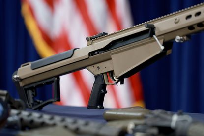 A view of a seized gun during a Homeland Security briefing in August. 