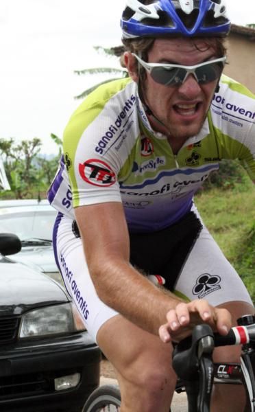 Alex Bowden (Team Type 1) fights to return to the pack after an unfortunately timed flat at the bottom of the climb.