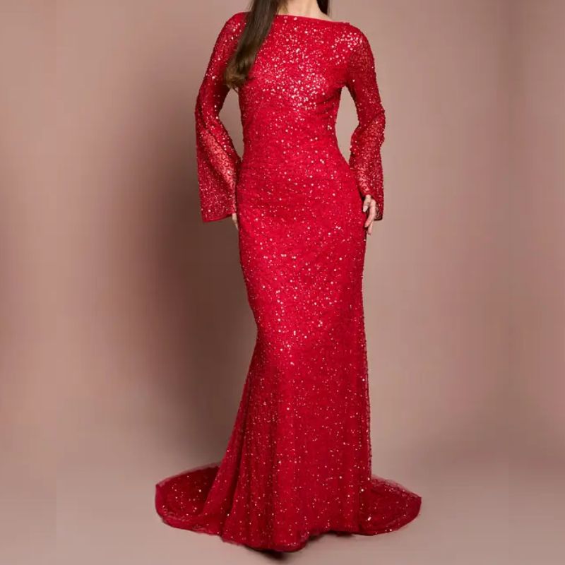 [red sequin dress
