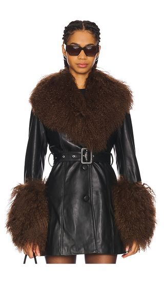 Mimi Leather Coat With Fur Trim