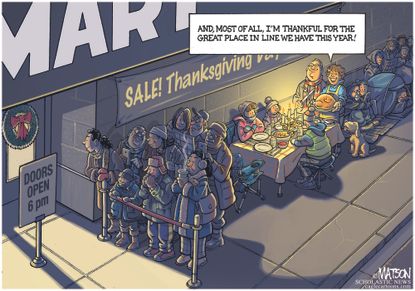 Editorial cartoon U.S. Thanksgiving Day sales shoppers
