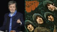 LEFT: Sir Paul McCartney performs at The O2 Arena during his 'Got Back' world tour on December 18, 2024 in London, England. RIGHT: The cover of the Beatles’ Rubber Soul