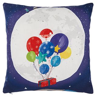 dark blue cushion in square shape with gift and balloon designed