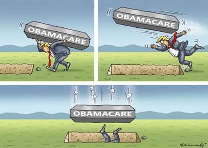 Political cartoon U.S. Trump Obamacare health care reform