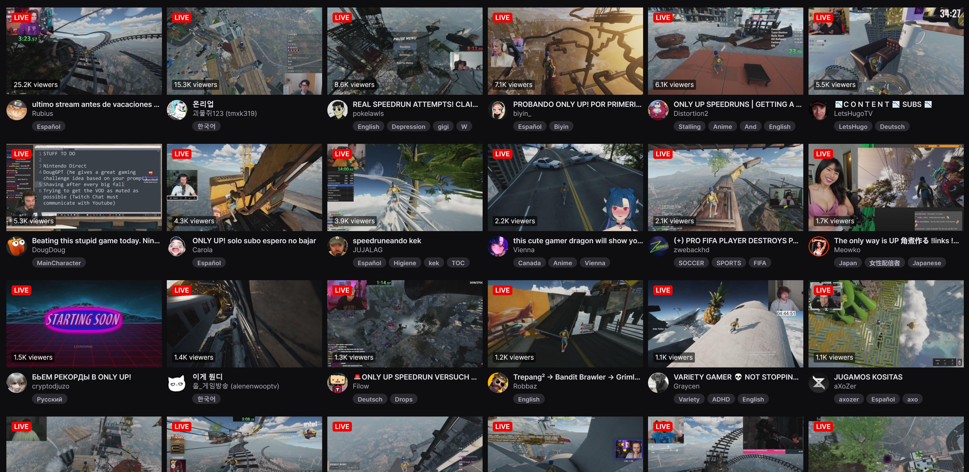 Only Up! front page on Twitch