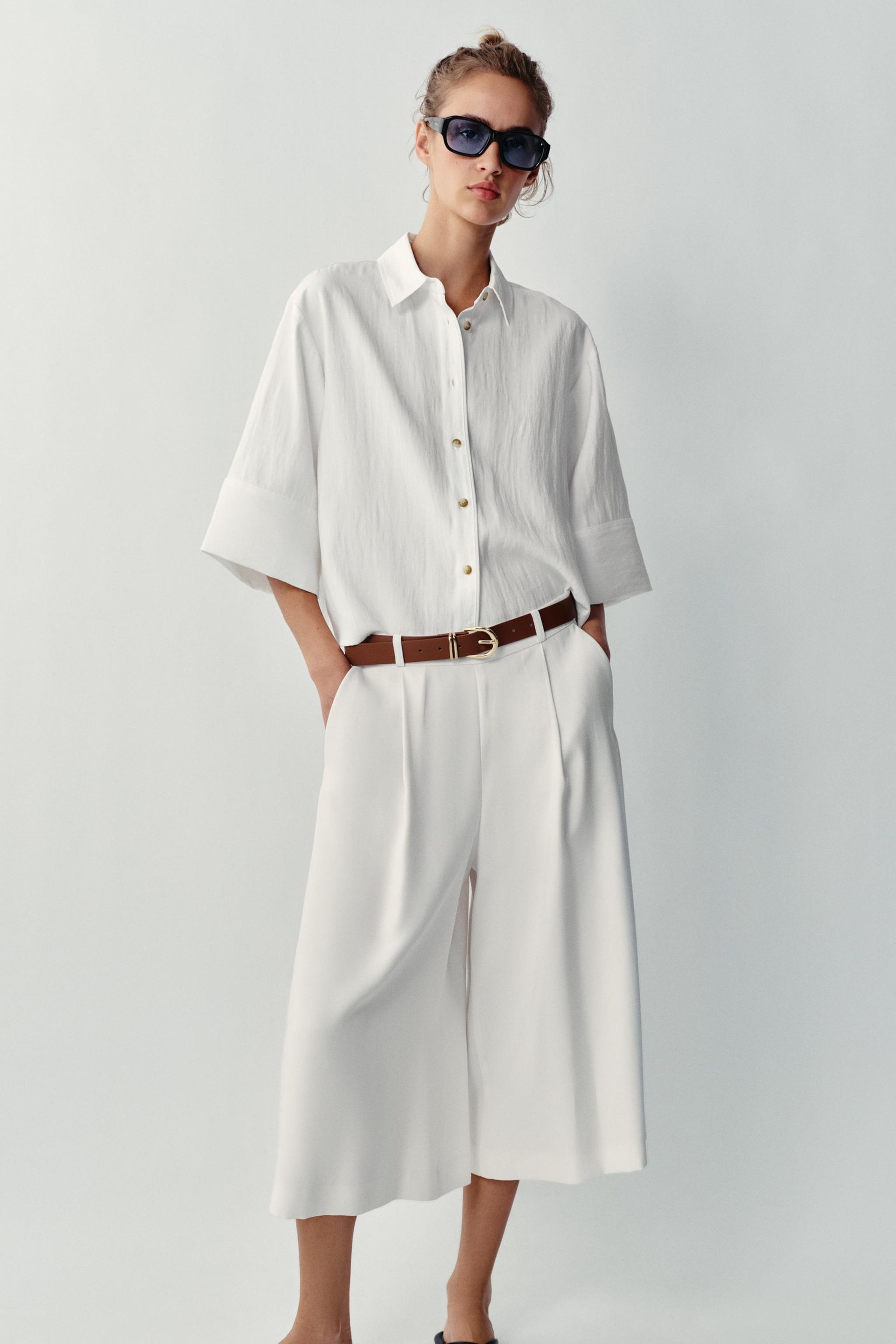 Long Belted Bermuda Shorts - Oyster-White - Xs
