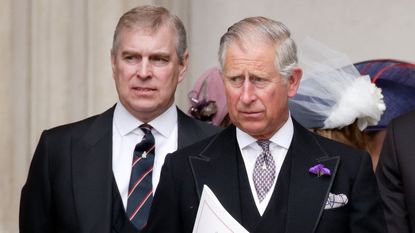 Prince Andrew, Duke of York and Prince Charles, Prince of Wales attend a Service of Thanksgiving to celebrate Queen Elizabeth II's Diamond Jubilee