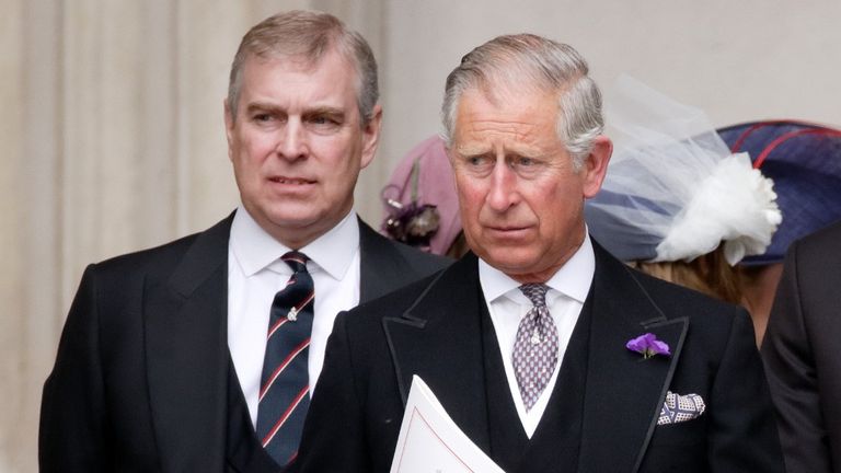 Prince Andrew, Duke of York and Prince Charles, Prince of Wales attend a Service of Thanksgiving to celebrate Queen Elizabeth II's Diamond Jubilee