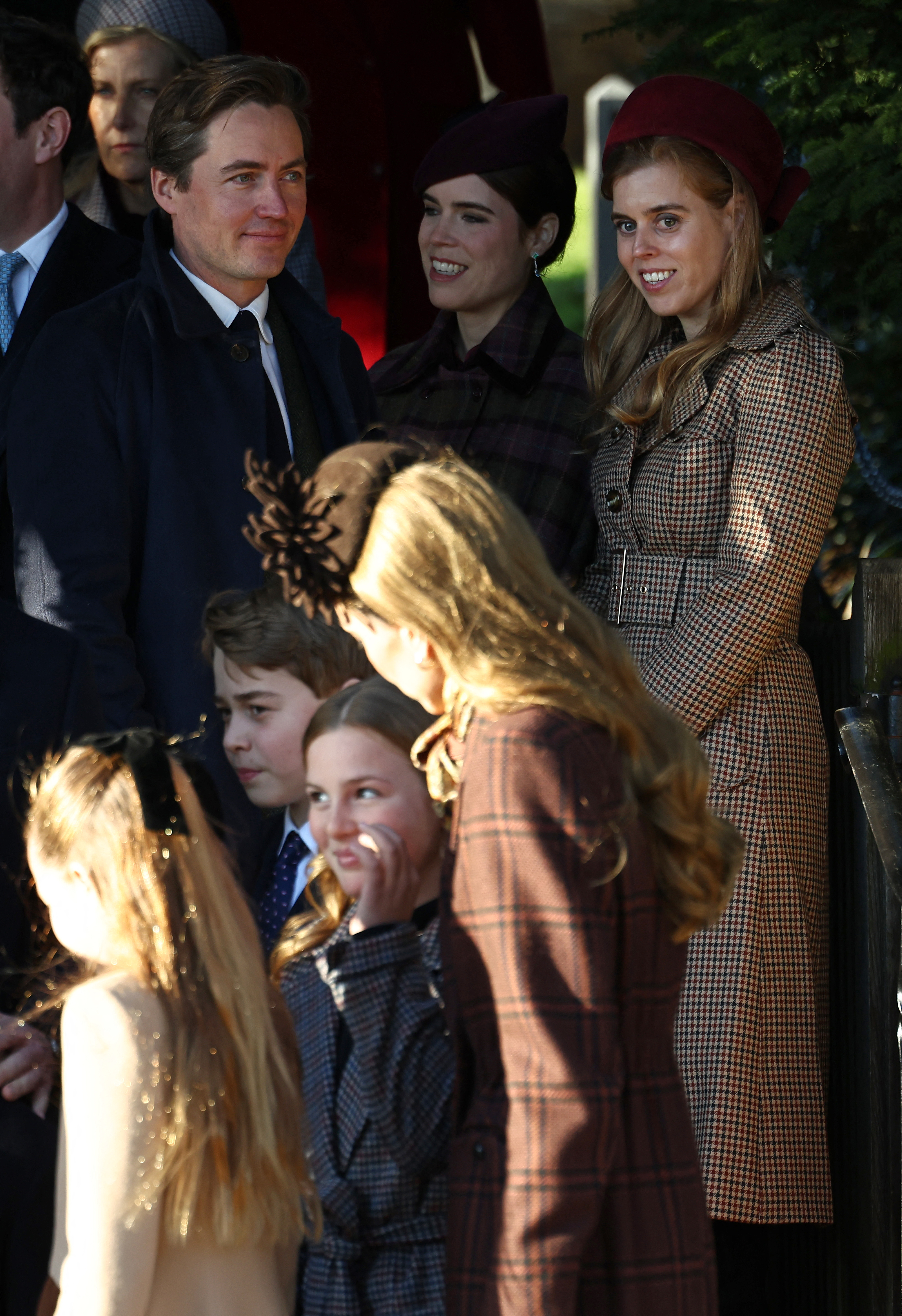 Princess Beatrice, Princess Eugenie, Princess Kate, Prince George, Princess Charlotte and Lena Tindall outside church on Christmas Day