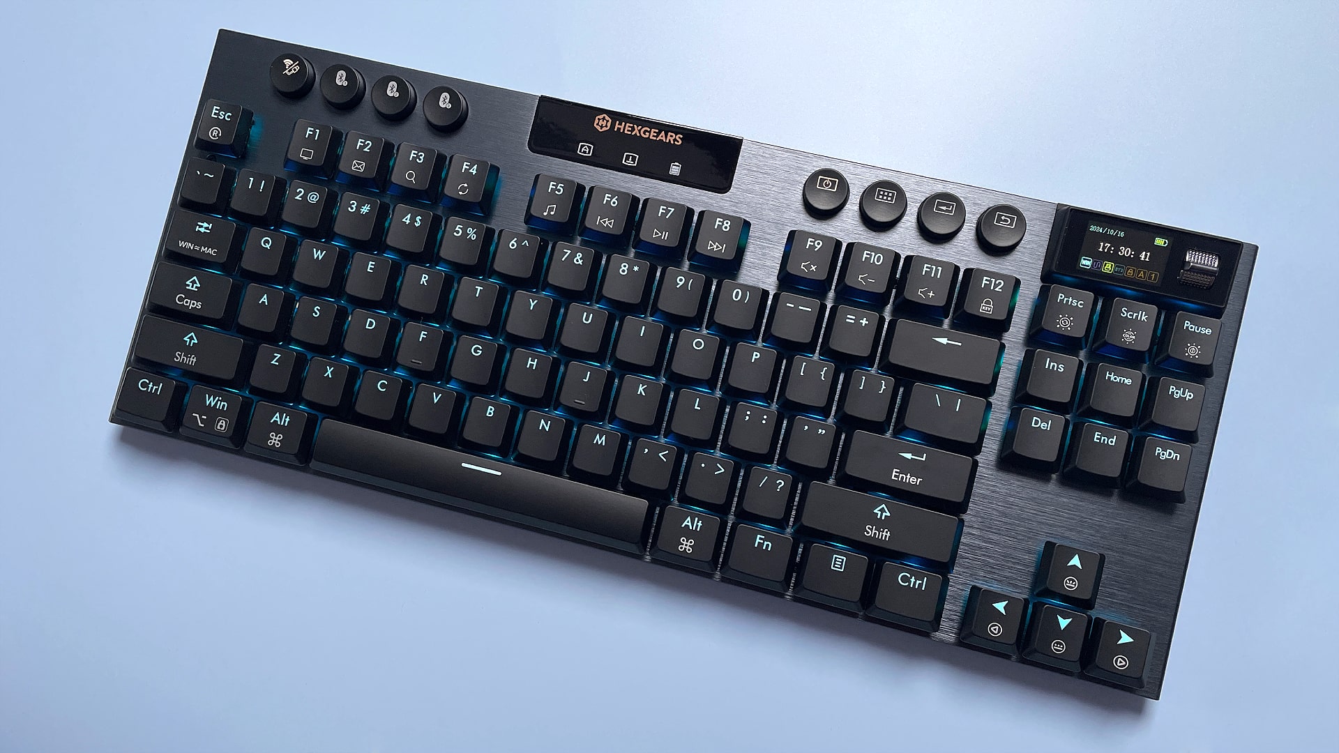 The Hexgears Immersion A3 mechanical gaming keyboard against a blue background.