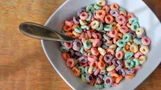 Bowl of colorful cereal loops