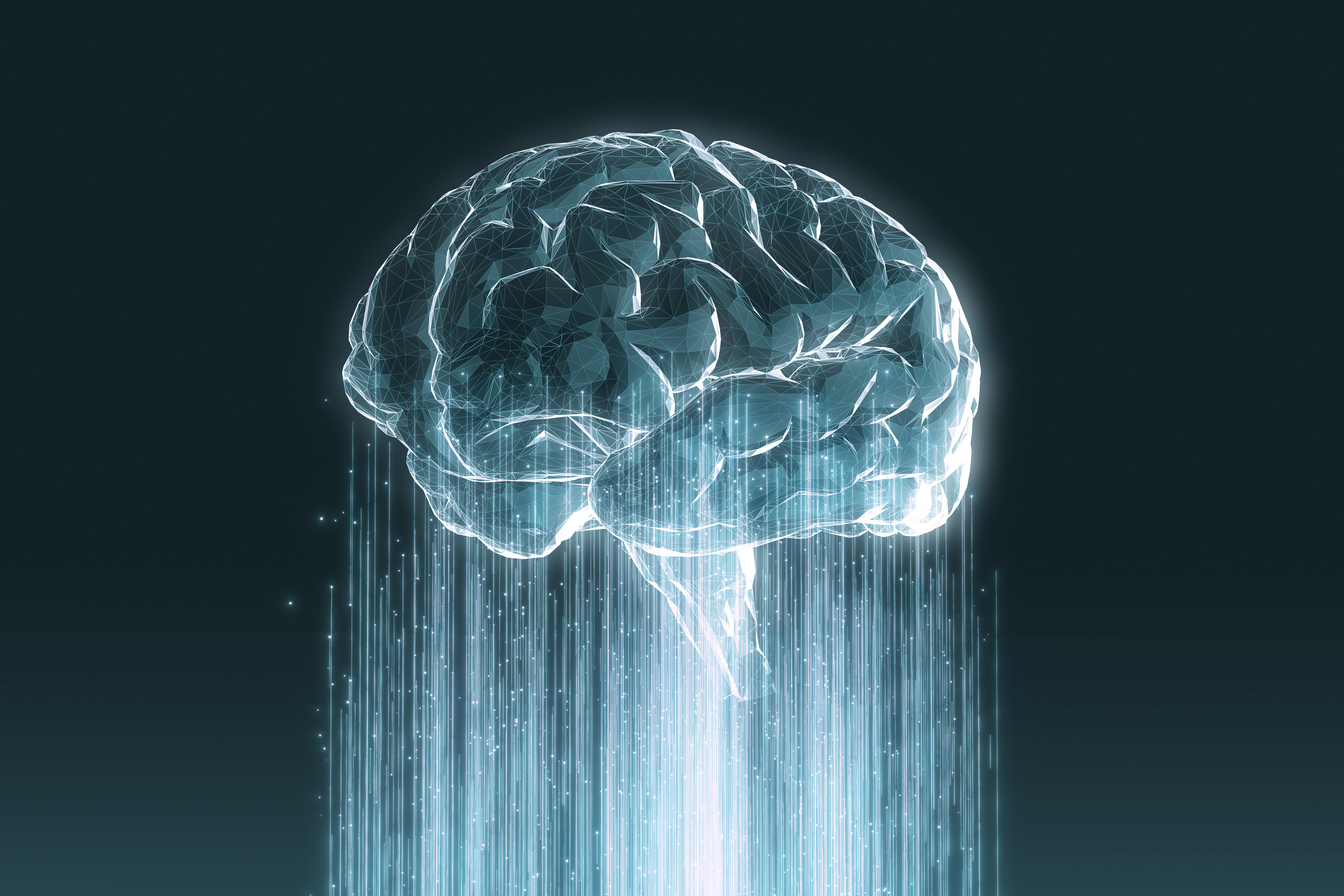 Digital illustration of a human brain mimicking artificial intelligence