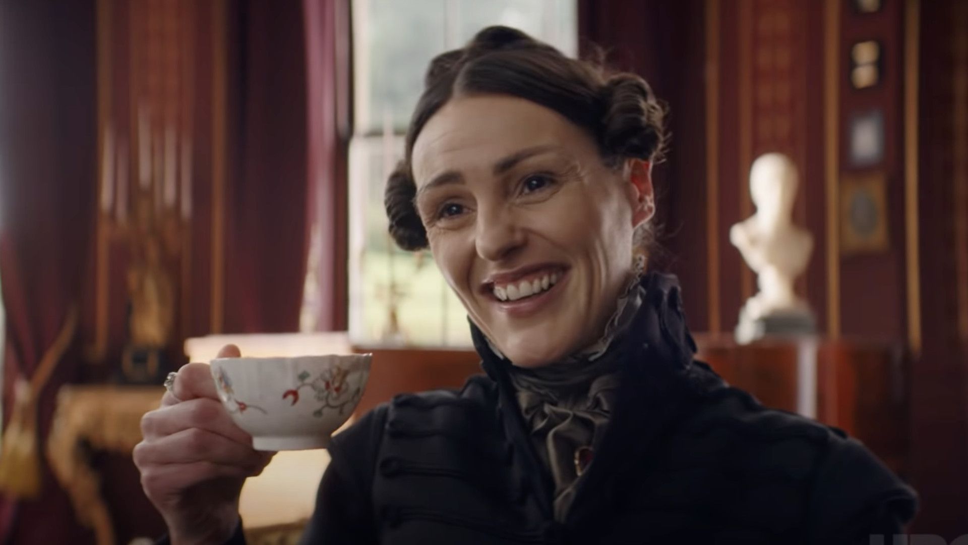 Suranne Jones with a cup of tea as Anne Lister in <b>Gentleman</b> <b>Jack</b> season 2.