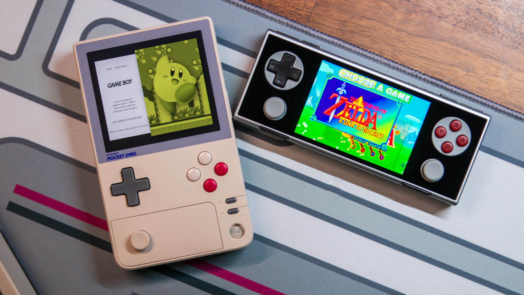 Top-down view of the AYANEO Pocket Micro and AYANEO Pocket DMG